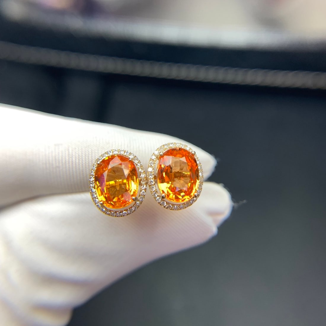14k Gold 3.2 Ct Natural Spessartine & Diamond Earrings - 4