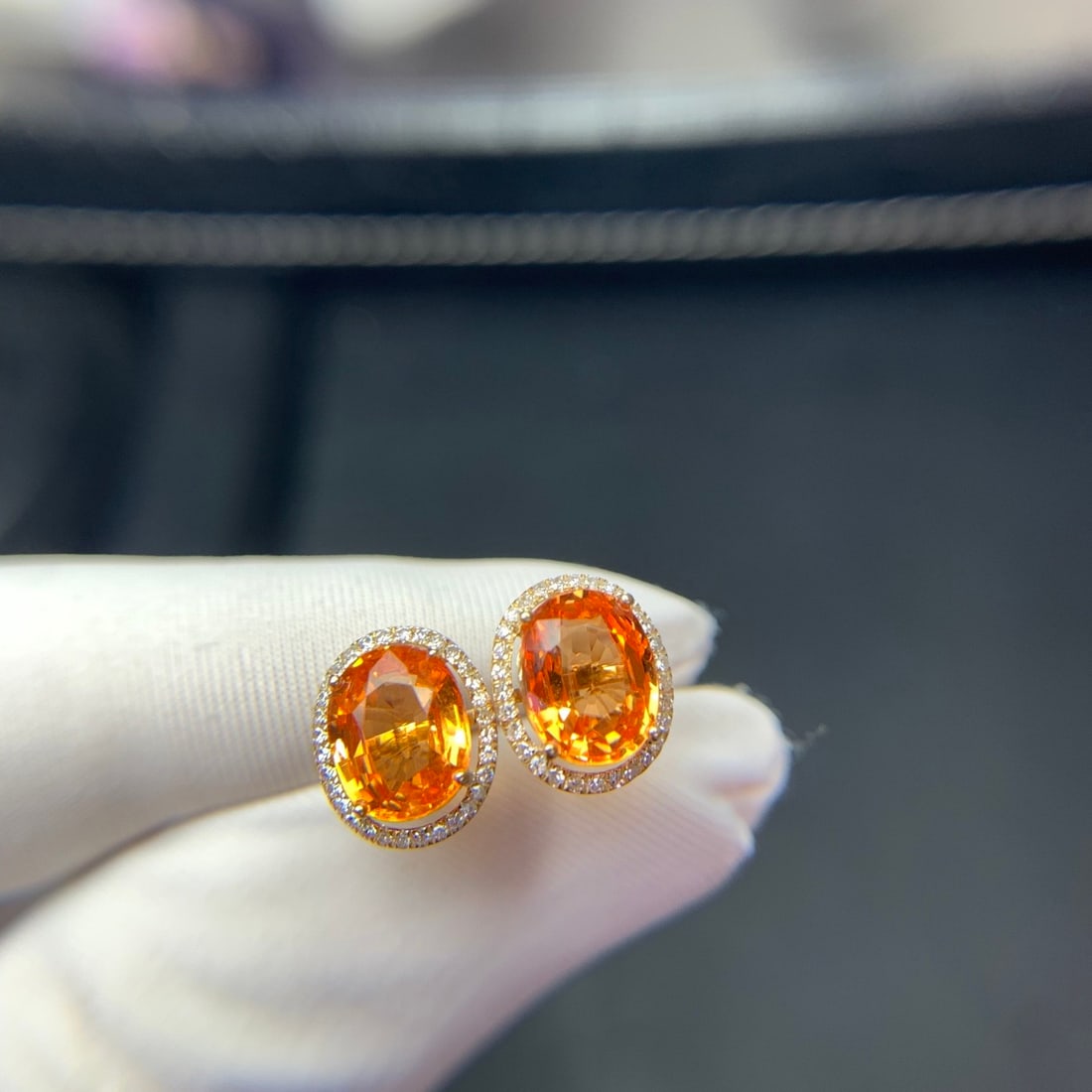 14k Gold 3.2 Ct Natural Spessartine & Diamond Earrings - 6