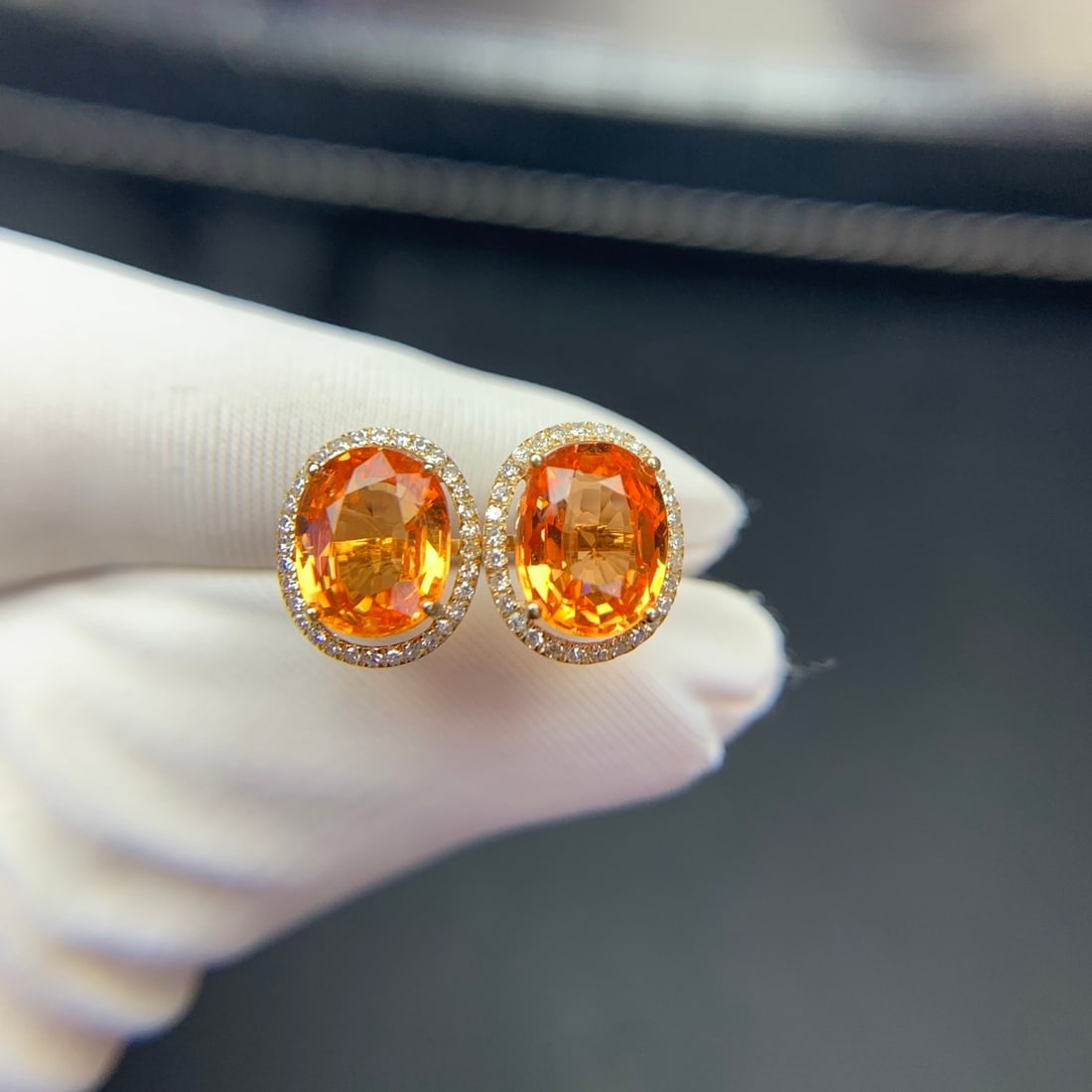 14k Gold 3.2 Ct Natural Spessartine & Diamond Earrings - 7