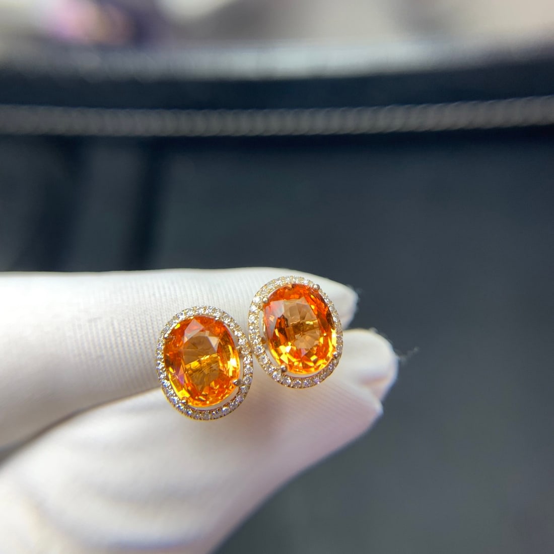 14k Gold 3.2 Ct Natural Spessartine & Diamond Earrings - 8
