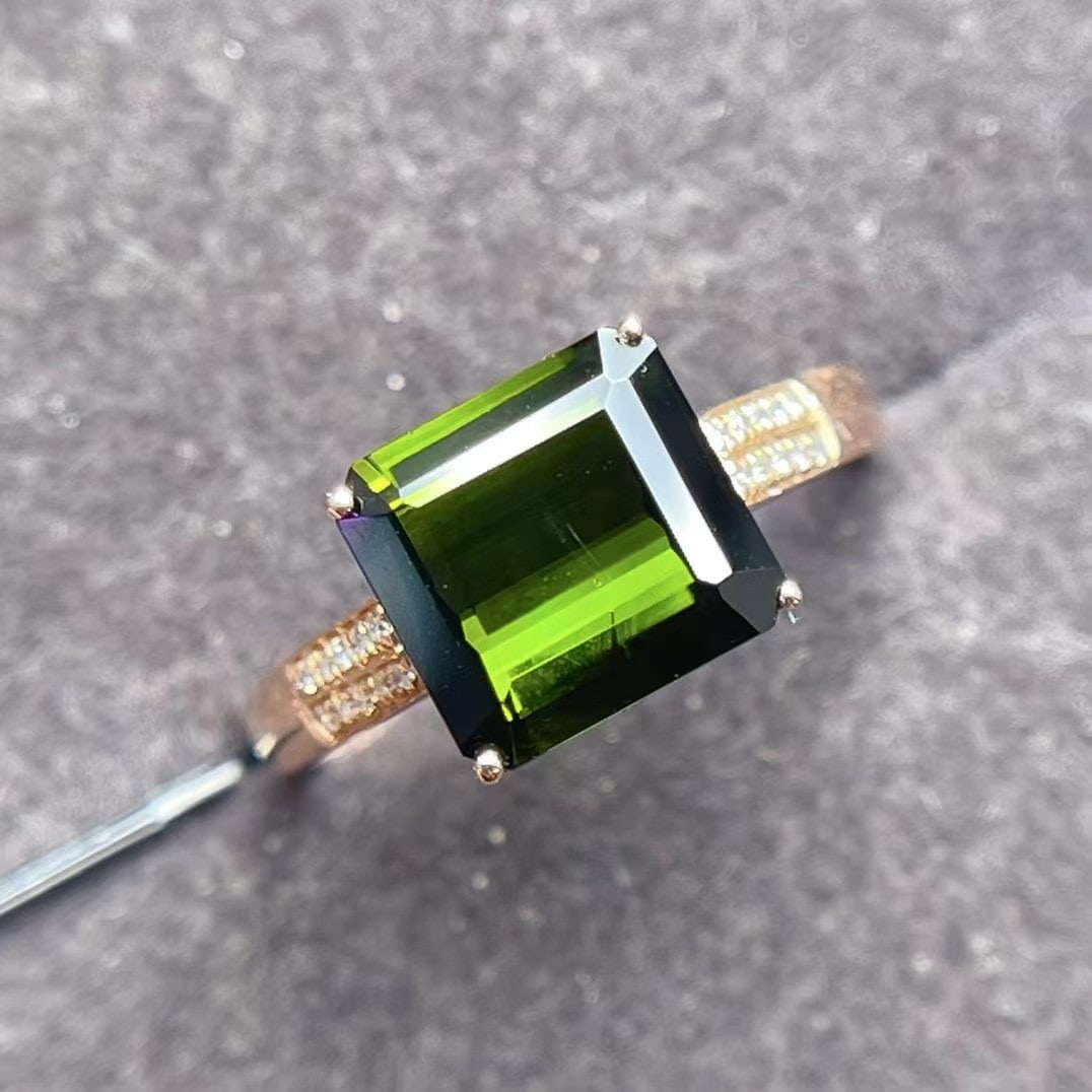 14k Gold 3 Ct Natural Tourmaline & Diamond Ring - 2