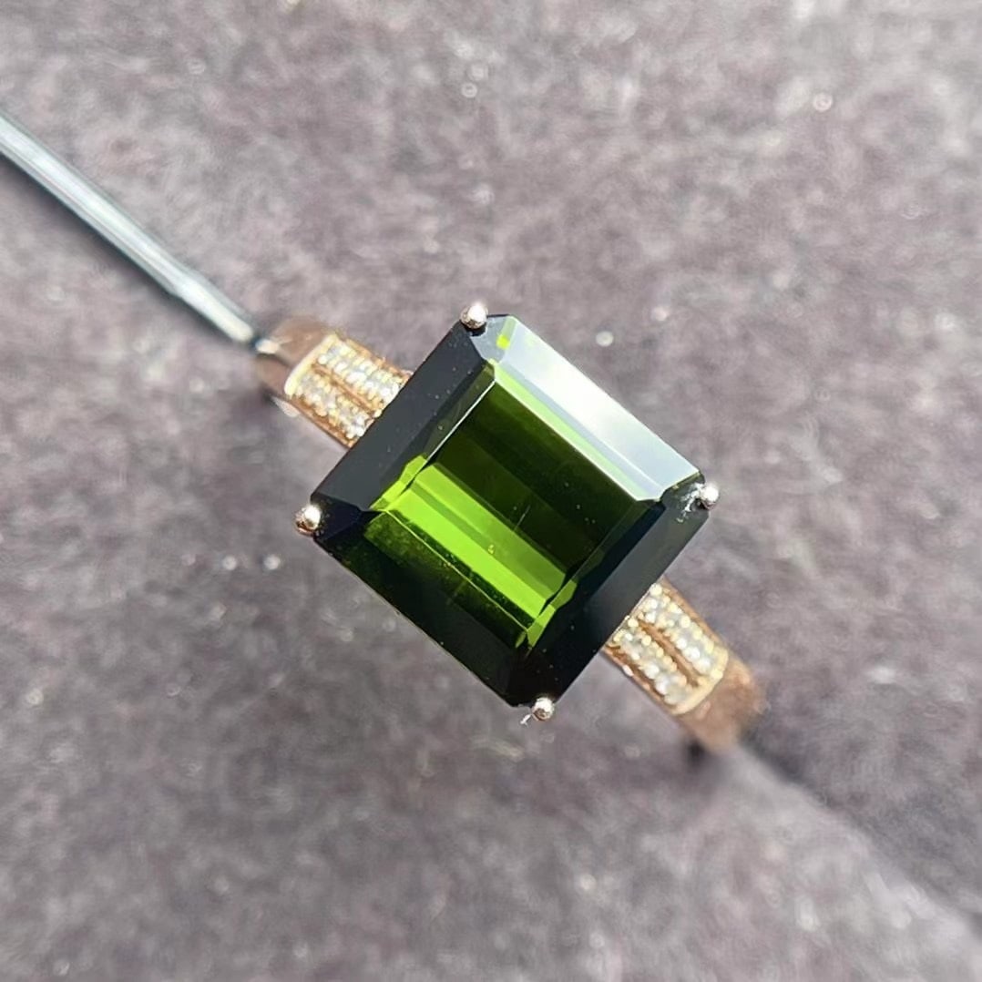 14k Gold 3 Ct Natural Tourmaline & Diamond Ring - 3