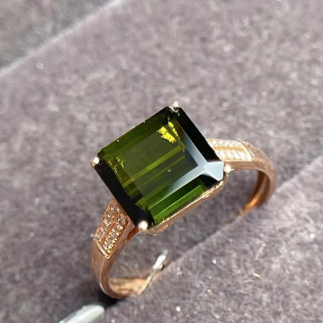 14k Gold 3 Ct Natural Tourmaline & Diamond Ring - 4