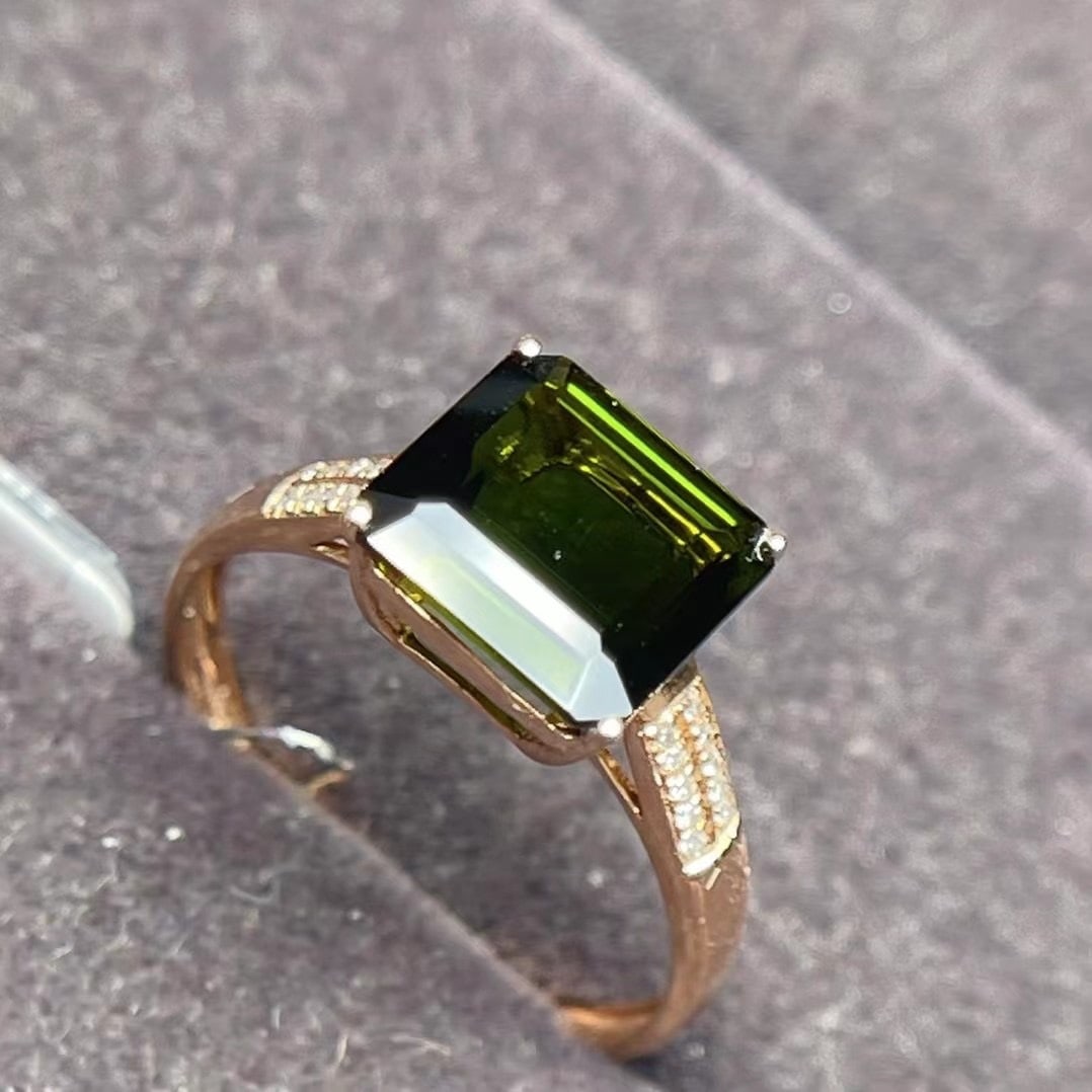 14k Gold 3 Ct Natural Tourmaline & Diamond Ring - 5