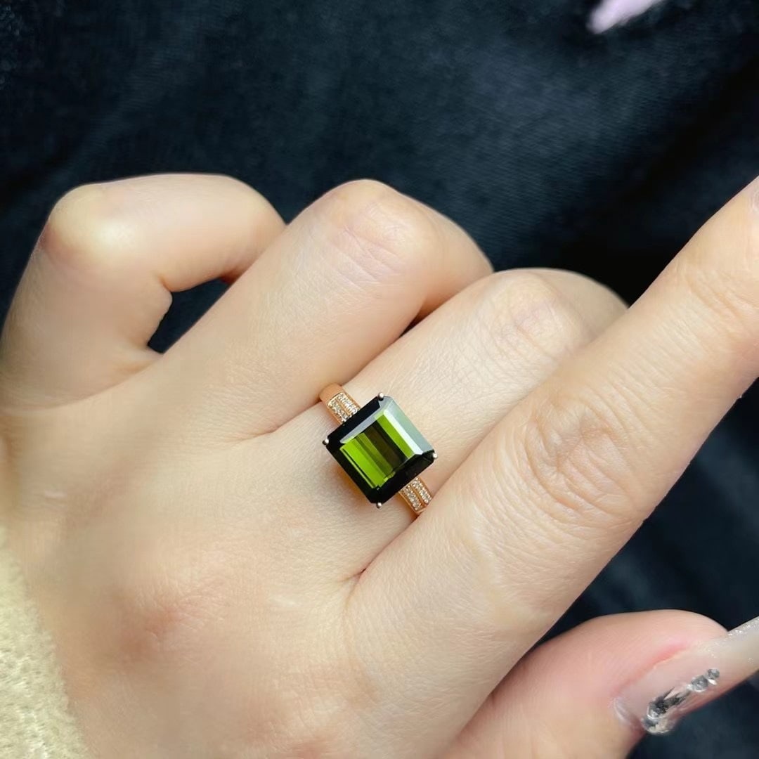 14k Gold 3 Ct Natural Tourmaline & Diamond Ring - 6