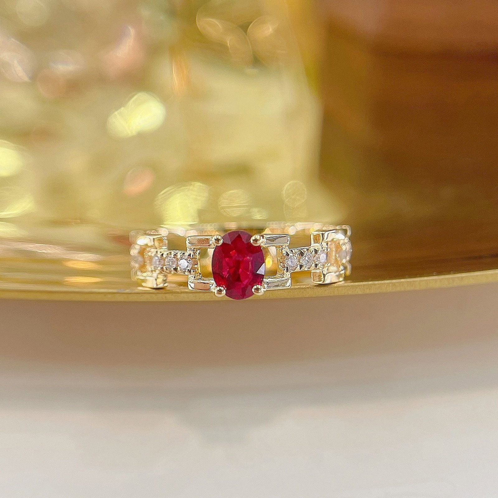 14k Gold 0.48 Ctw Natural Ruby & Diamond Ring: Ref:231146401 // gold content:14k gold // ring size:7. 25us // // main gemstone:ruby // shape:oval // carat weight:0. 40ct // color:red // treatment:natural // // adjacent gemstone 2 : diamond //