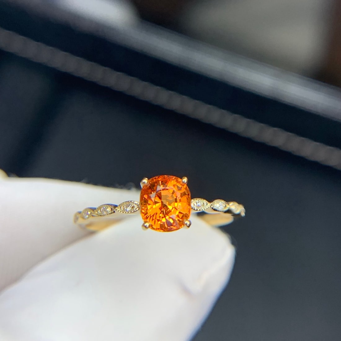 14k Gold 1.2 Ct Natural Spessartine & Diamond Ring - 4