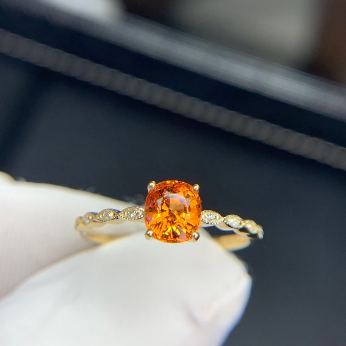 14k Gold 1.2 Ct Natural Spessartine & Diamond Ring - 8