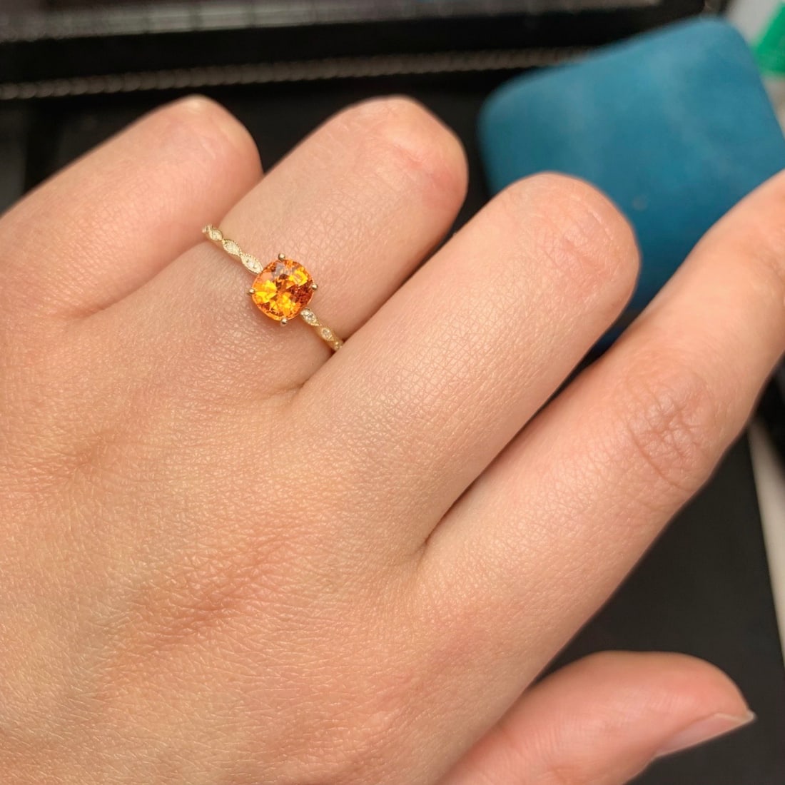 14k Gold 1.2 Ct Natural Spessartine & Diamond Ring - 9