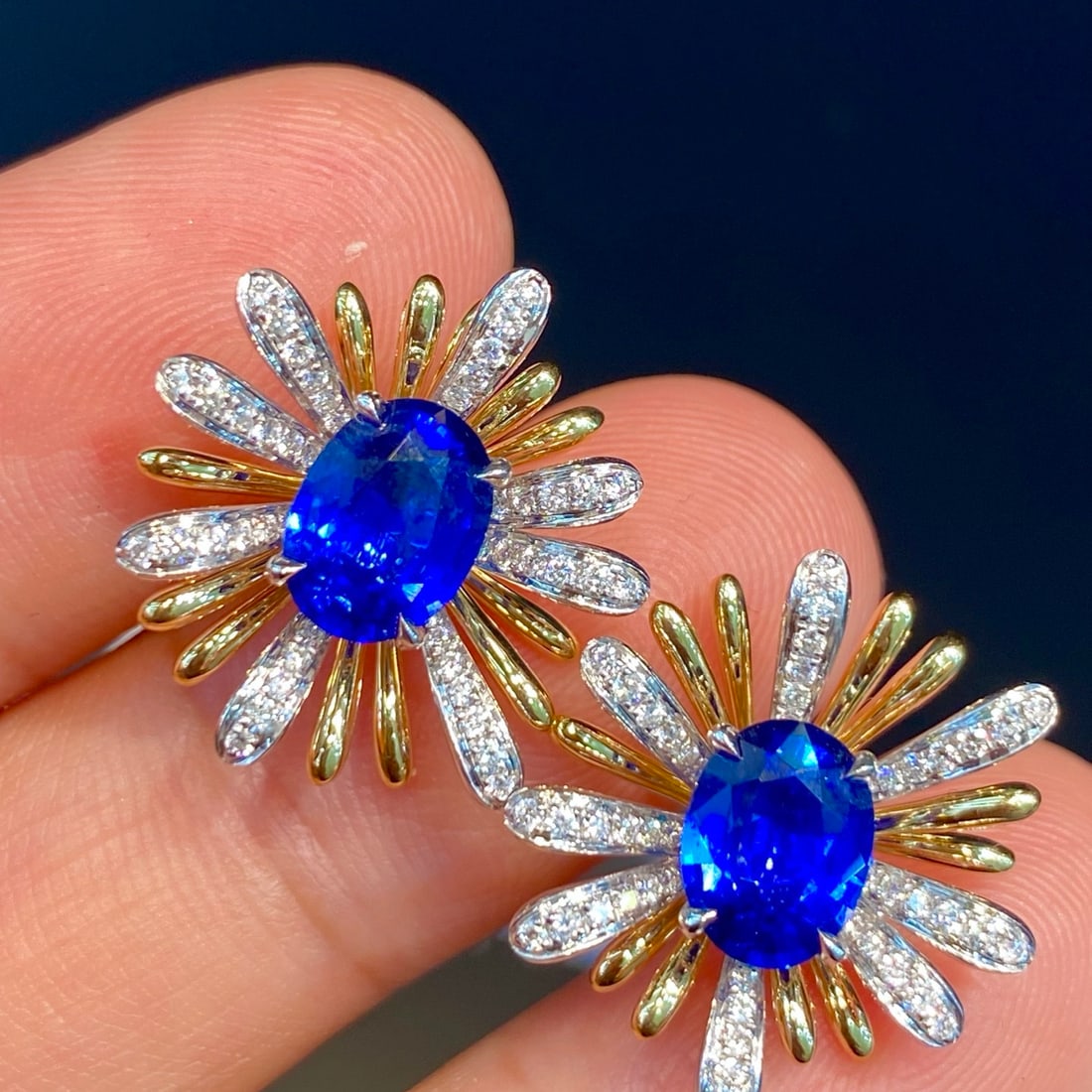 14k Gold 3.23 Ctw Natural Sapphire & Diamond Earrings - 2