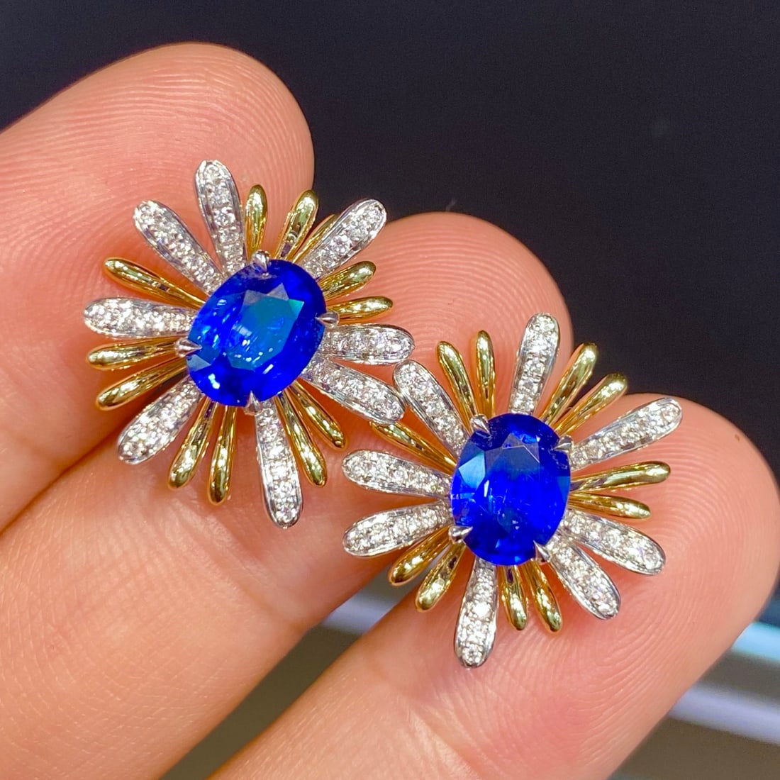 14k Gold 3.23 Ctw Natural Sapphire & Diamond Earrings - 3