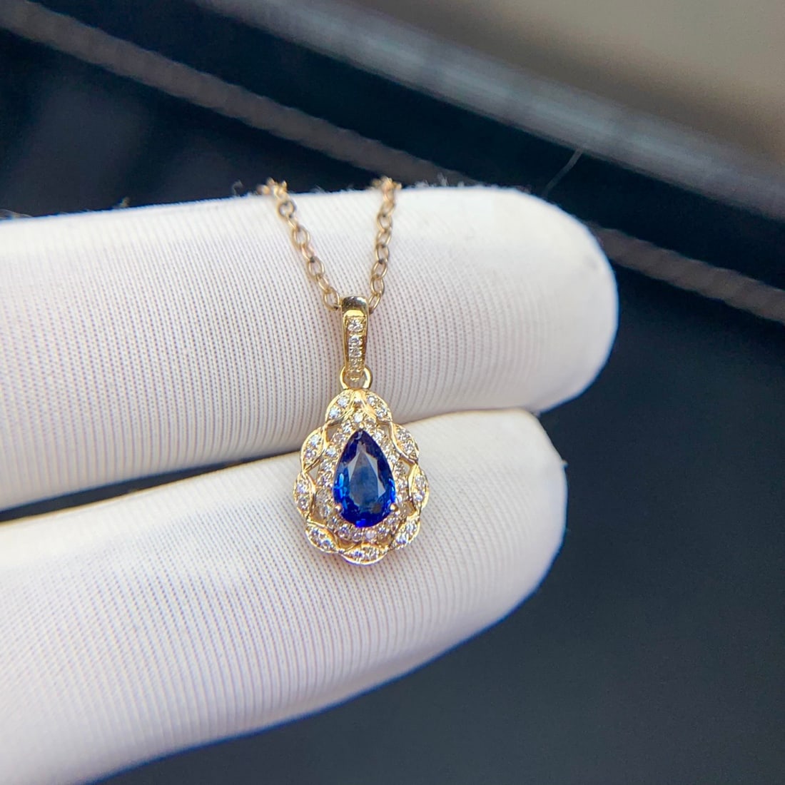 14k Gold 0.42 Ct Natural Sapphire & Diamond Pendant( Without Chain ) - 2