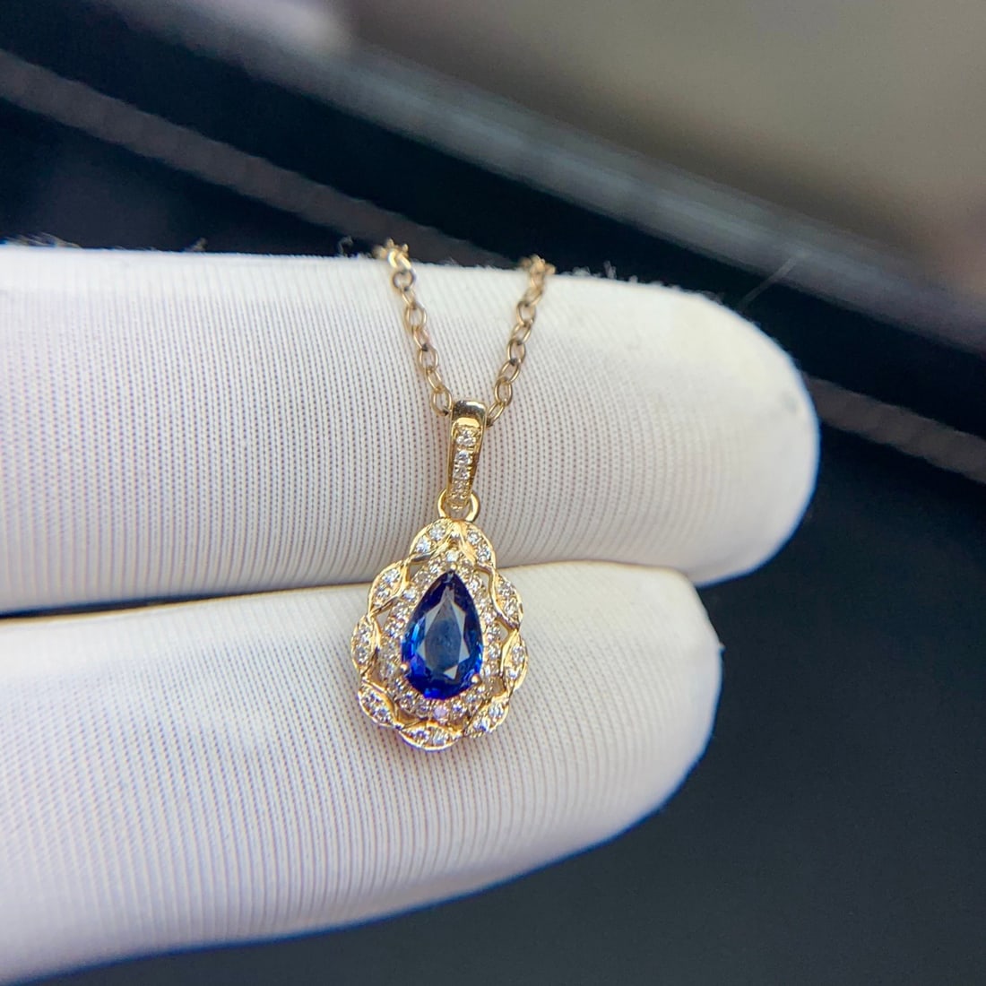 14k Gold 0.42 Ct Natural Sapphire & Diamond Pendant( Without Chain ) - 3