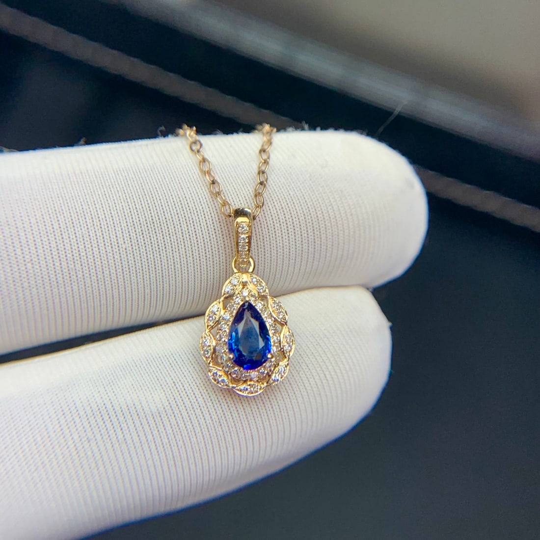 14k Gold 0.42 Ct Natural Sapphire & Diamond Pendant( Without Chain ) - 4