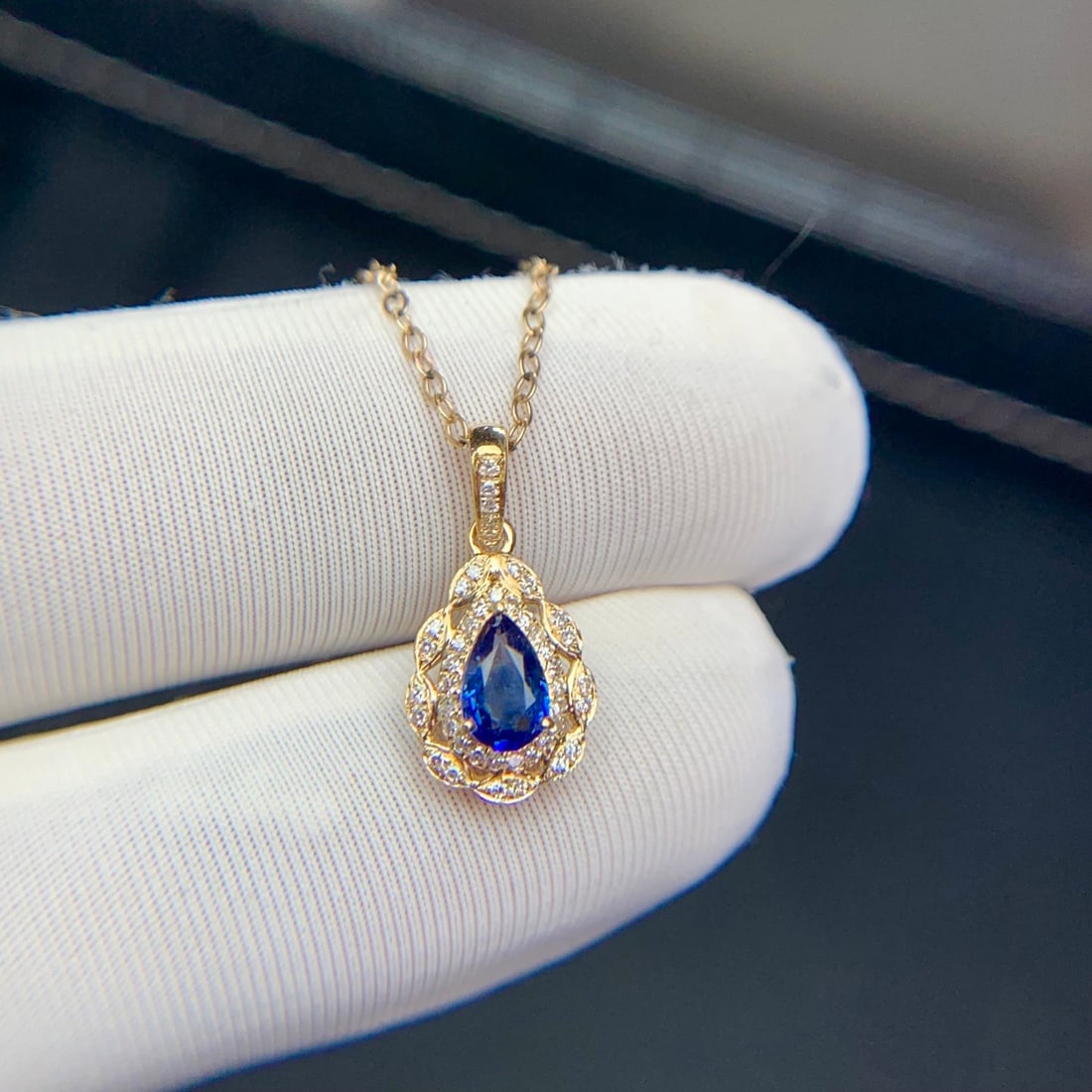 14k Gold 0.42 Ct Natural Sapphire & Diamond Pendant( Without Chain ) - 5
