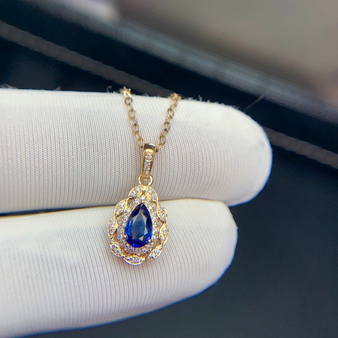 14k Gold 0.42 Ct Natural Sapphire & Diamond Pendant( Without Chain ) - 6