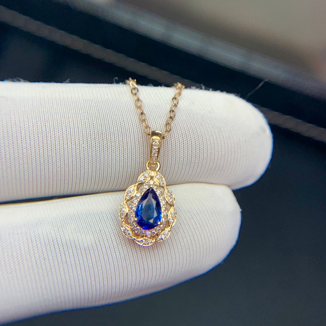 14k Gold 0.42 Ct Natural Sapphire & Diamond Pendant( Without Chain ) - 7