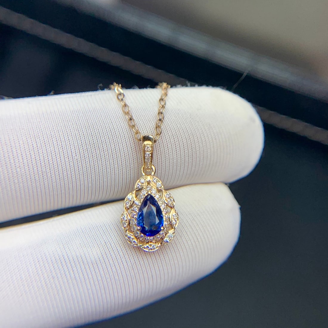 14k Gold 0.42 Ct Natural Sapphire & Diamond Pendant( Without Chain ) - 8