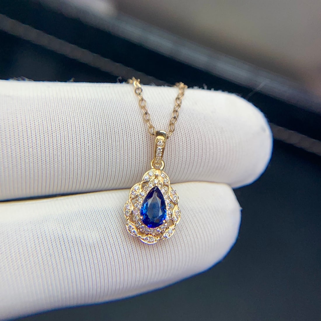 14k Gold 0.42 Ct Natural Sapphire & Diamond Pendant( Without Chain ) - 9