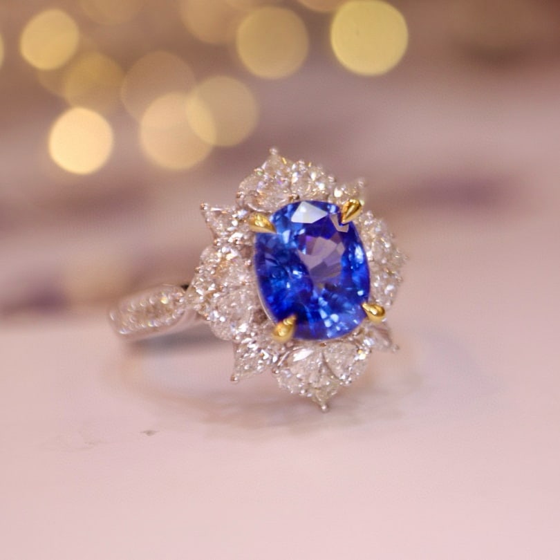 14k Gold 3.42 Ctw Natural Sapphire & Diamond Ring - 7