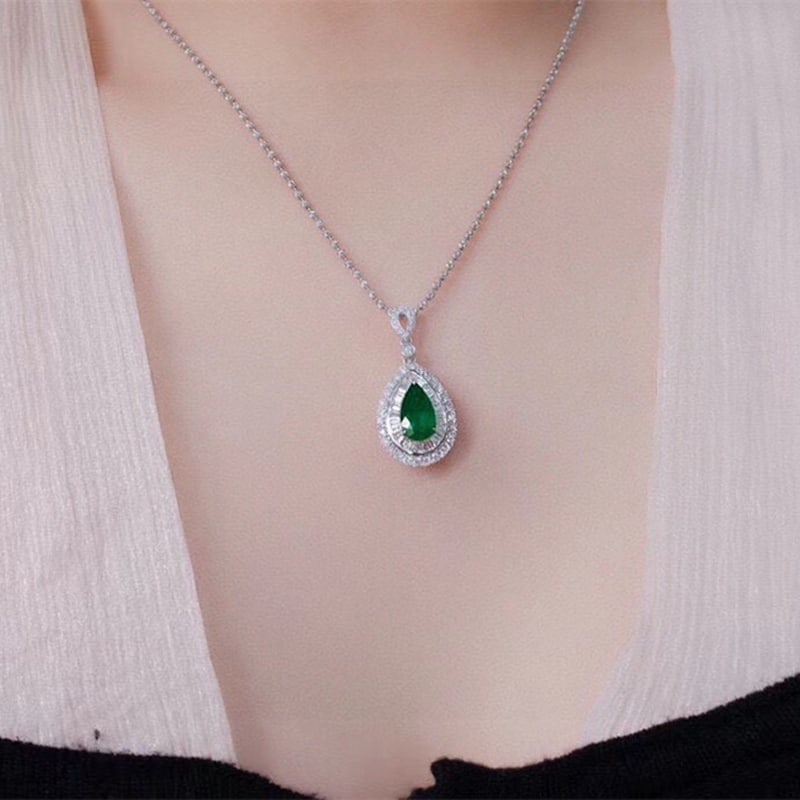 14k Gold 2.88 Ctw Vivid Green Natural Emerald & Diamond Pendant( Without Chain ) - 3
