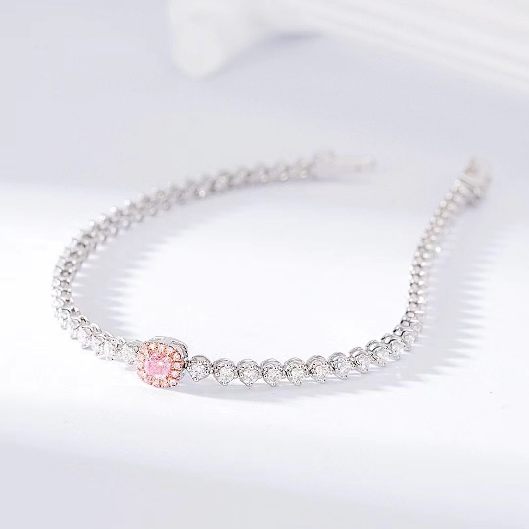 14k Gold 1.61 Ctw Natural Pink Diamond & Diamond Bracelet - 3