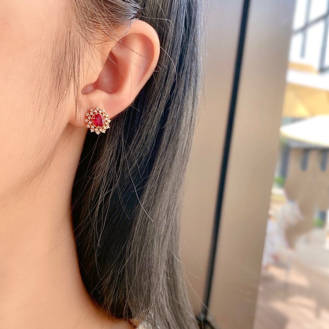 14k Gold 1.46 Ctw Natural Ruby & Diamond Earrings - 4