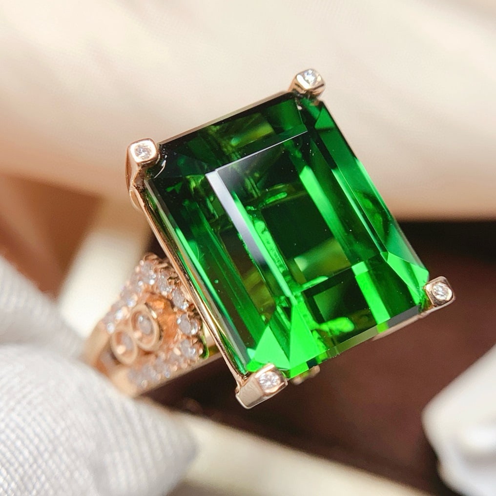 14k Gold 18.31 Ct Natural Tourmaline & Diamond Ring - 3