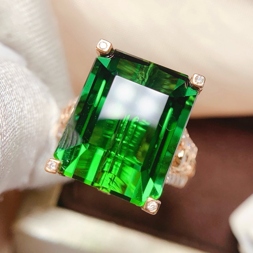 14k Gold 18.31 Ct Natural Tourmaline & Diamond Ring - 4