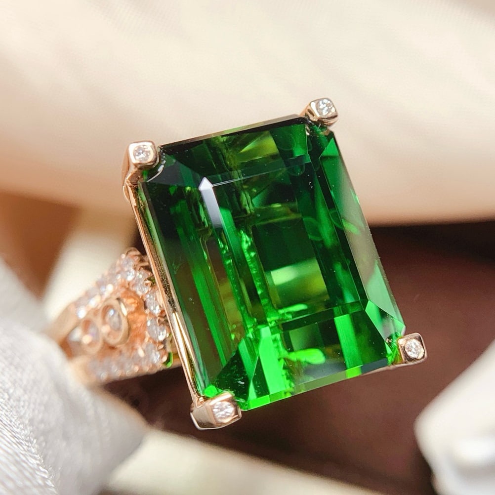 14k Gold 18.31 Ct Natural Tourmaline & Diamond Ring - 5