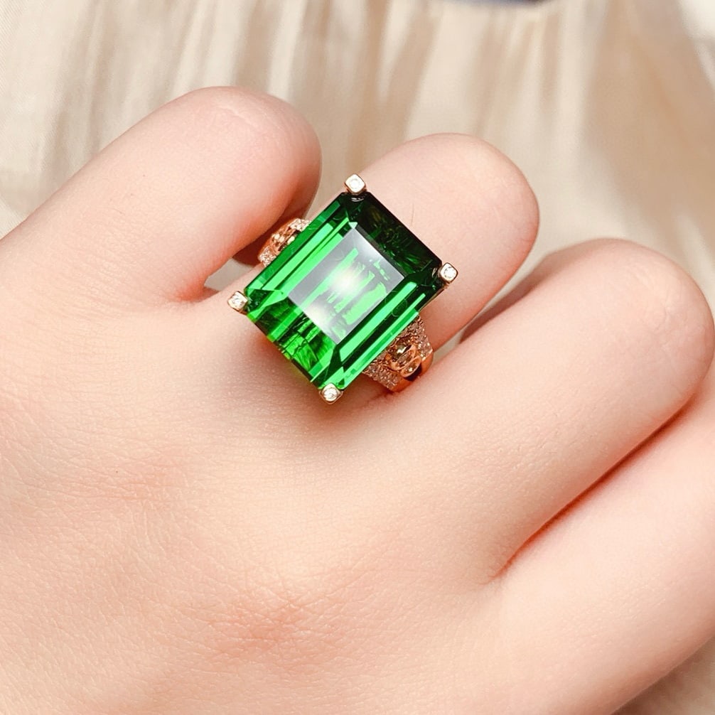 14k Gold 18.31 Ct Natural Tourmaline & Diamond Ring - 6