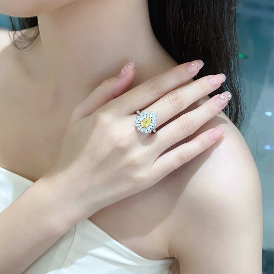 14k Gold 2.10 Ctw Natural Yellow Diamond & Diamond Ring/pendant( Without Chain ) - 5