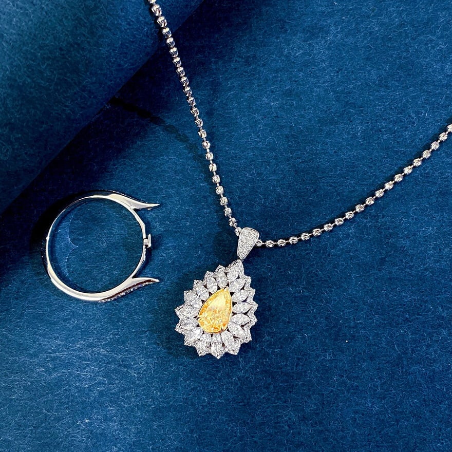 14k Gold 2.10 Ctw Natural Yellow Diamond & Diamond Ring/pendant( Without Chain ) - 6