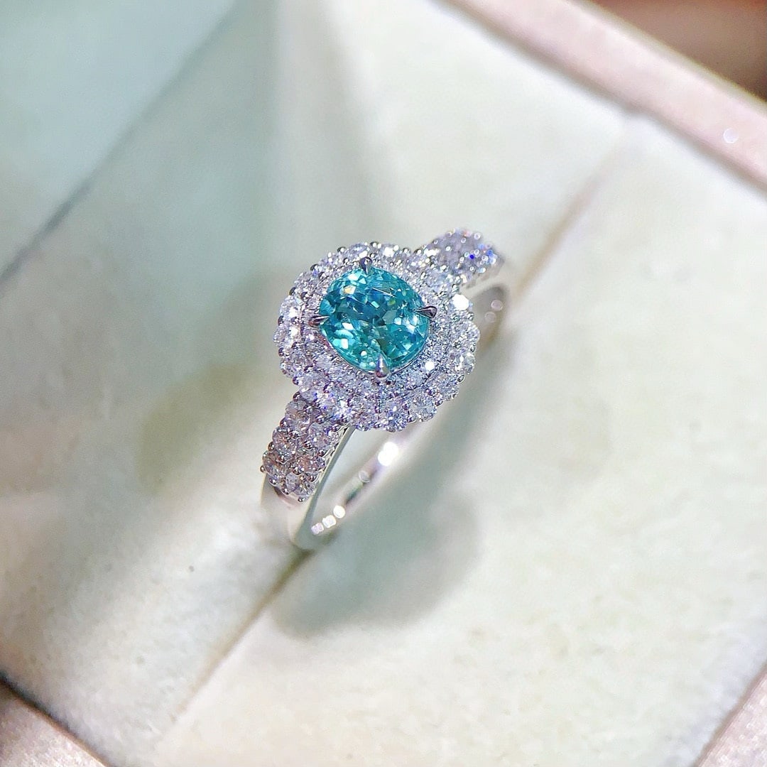 14k Gold 1.62 Ctw Natural Paraiba Tourmaline & Diamond Ring - 8