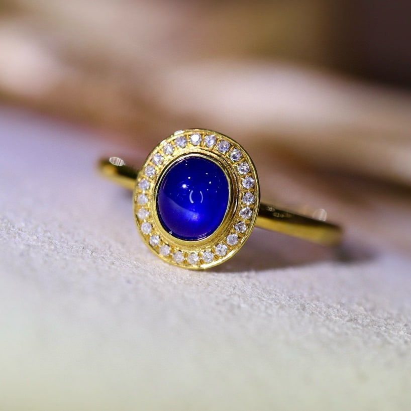 14k Gold 0.75 Ct Natural Sapphire & Diamond Ring - 4