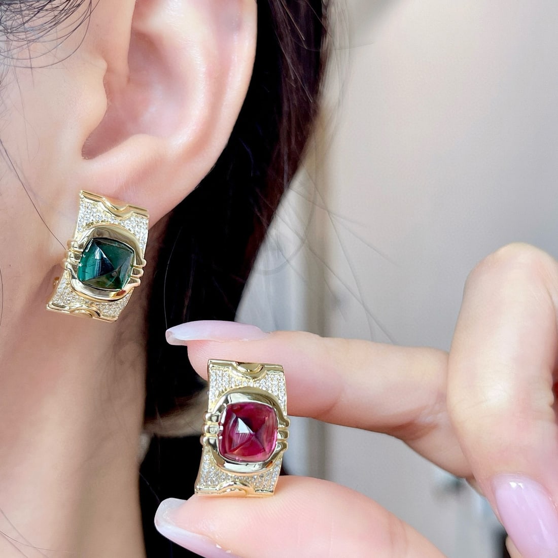 14k Gold 5.98 Ctw Natural Tourmaline & Diamond & Toi Et Moi Earrings - 3