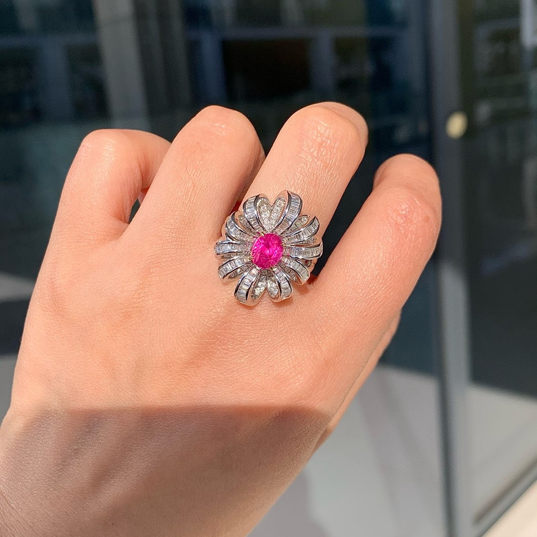 14k Gold 2.63 Ctw Vivid Pink Natural Sapphire & Diamond Ring - 4