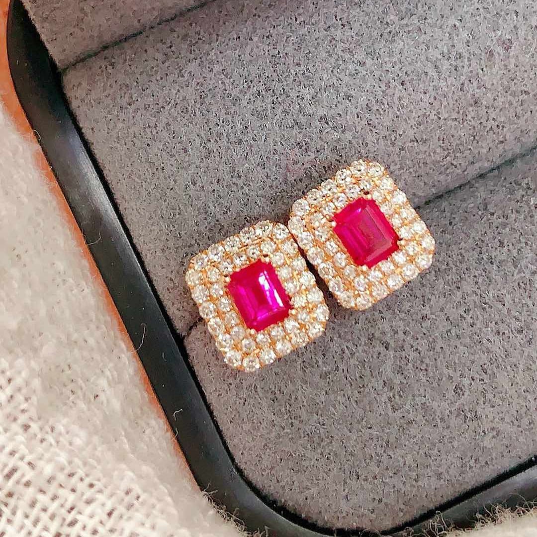 14k Gold 0.83 Ctw Natural Ruby & Diamond Earrings - 2