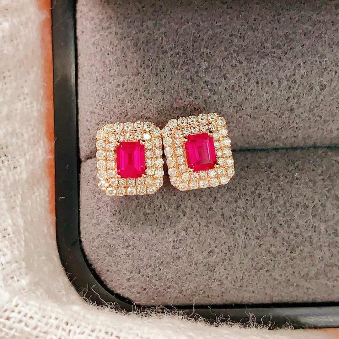 14k Gold 0.83 Ctw Natural Ruby & Diamond Earrings - 4