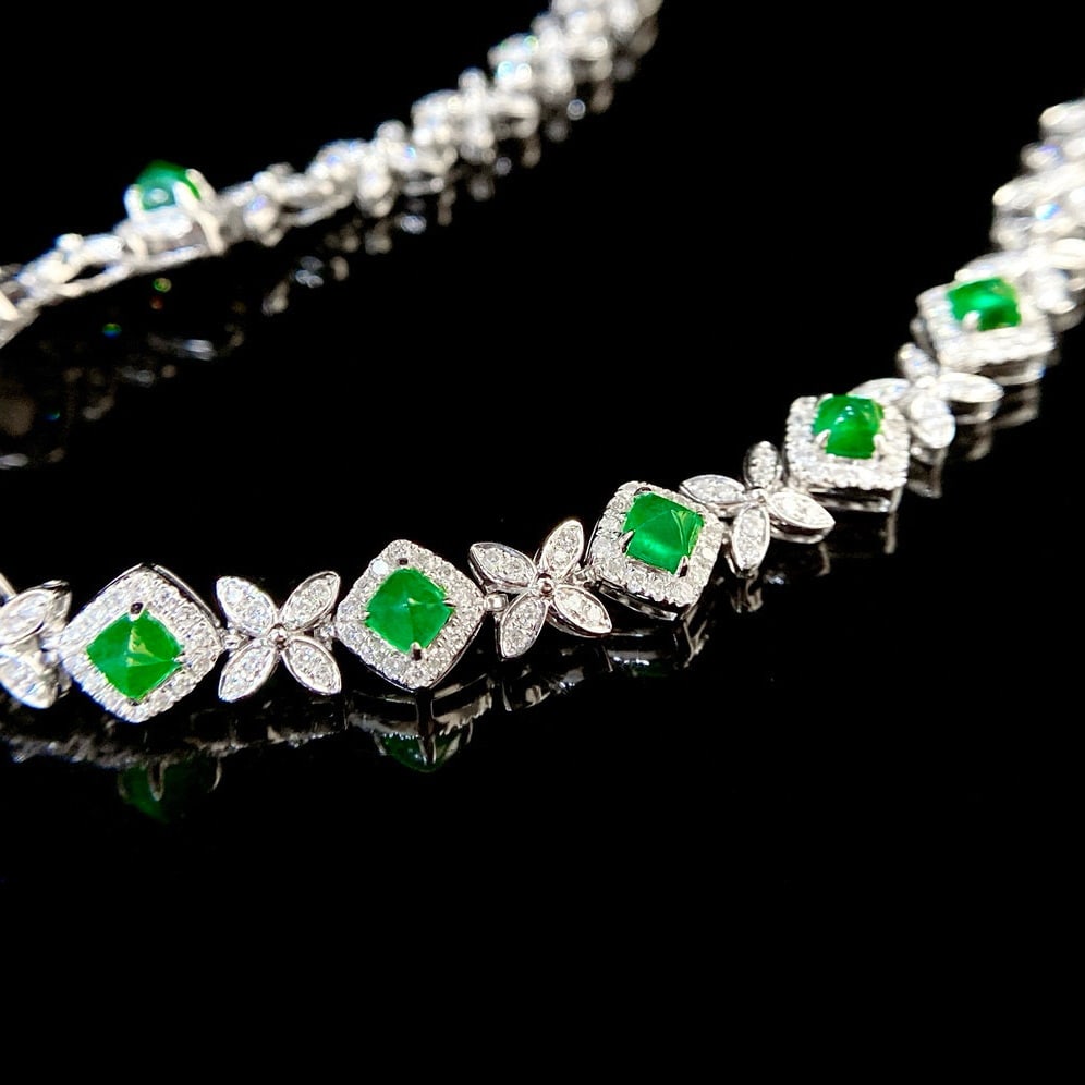 14k Gold 2.53 Ctw Vivid Green Natural Emerald & Diamond Bracelet - 2