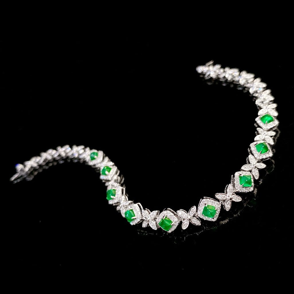 14k Gold 2.53 Ctw Vivid Green Natural Emerald & Diamond Bracelet - 3