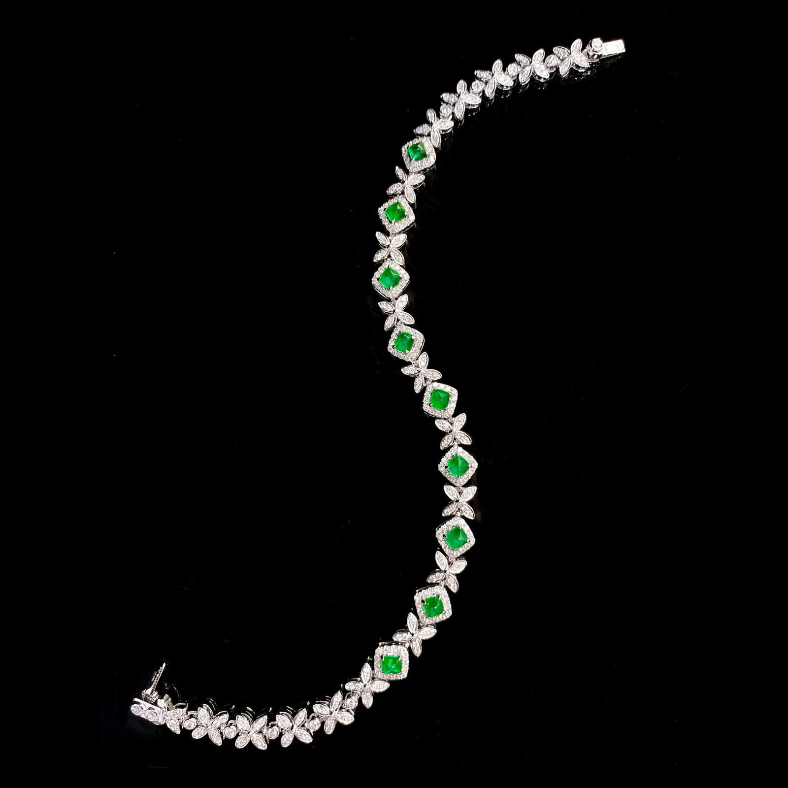 14k Gold 2.53 Ctw Vivid Green Natural Emerald & Diamond Bracelet - 5
