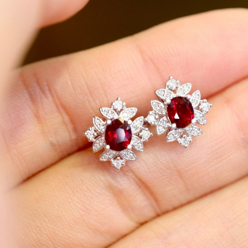 14k Gold 1.01 Ctw Natural Ruby & Diamond Earrings - 2