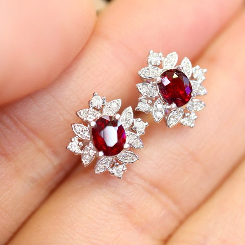 14k Gold 1.01 Ctw Natural Ruby & Diamond Earrings - 4