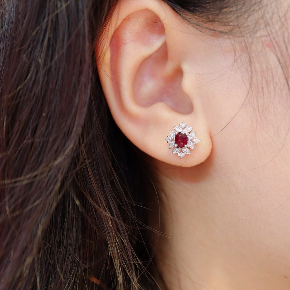 14k Gold 1.01 Ctw Natural Ruby & Diamond Earrings - 5