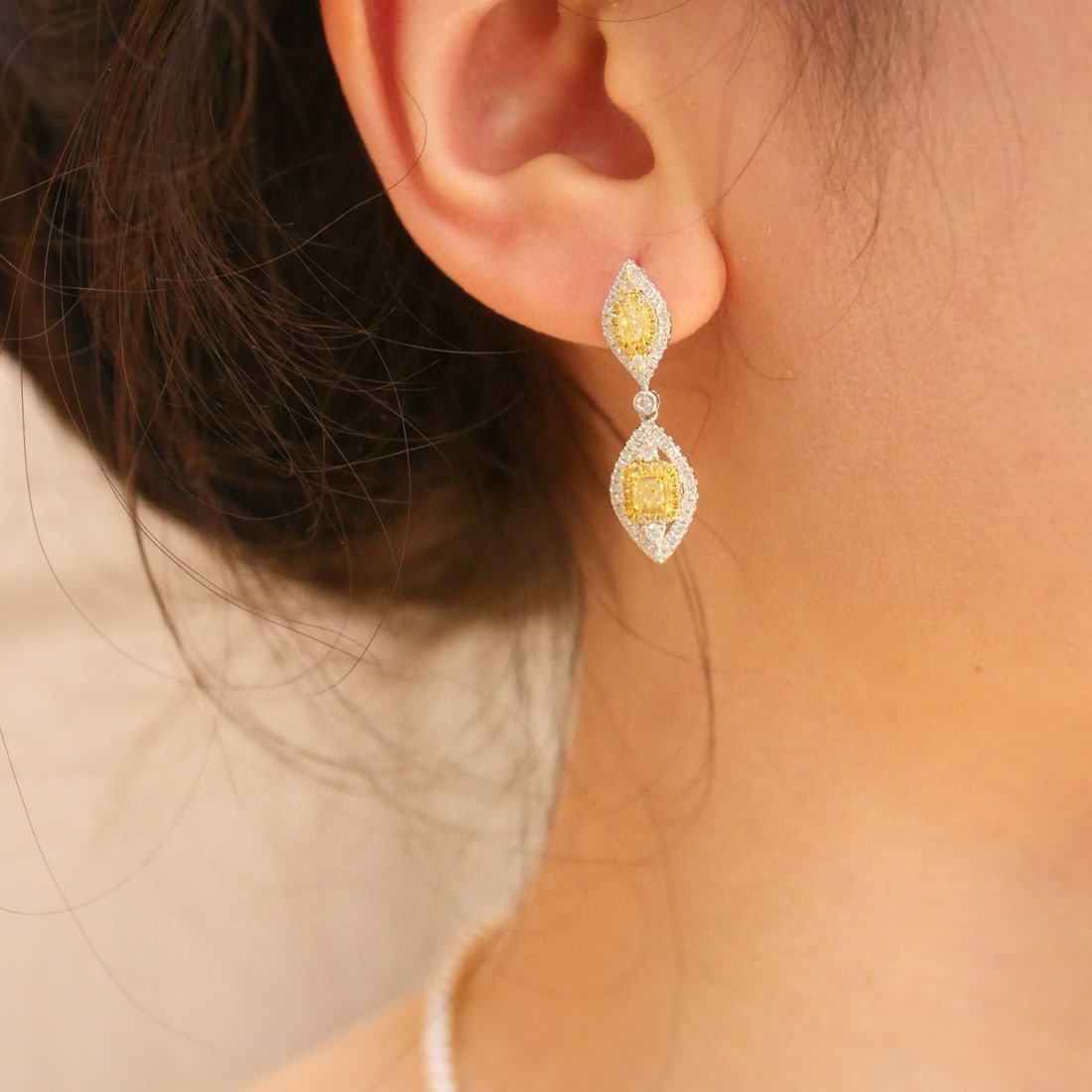 14k Gold 1.10 Ctw Natural Yellow Diamond & Diamond Earrings - 3