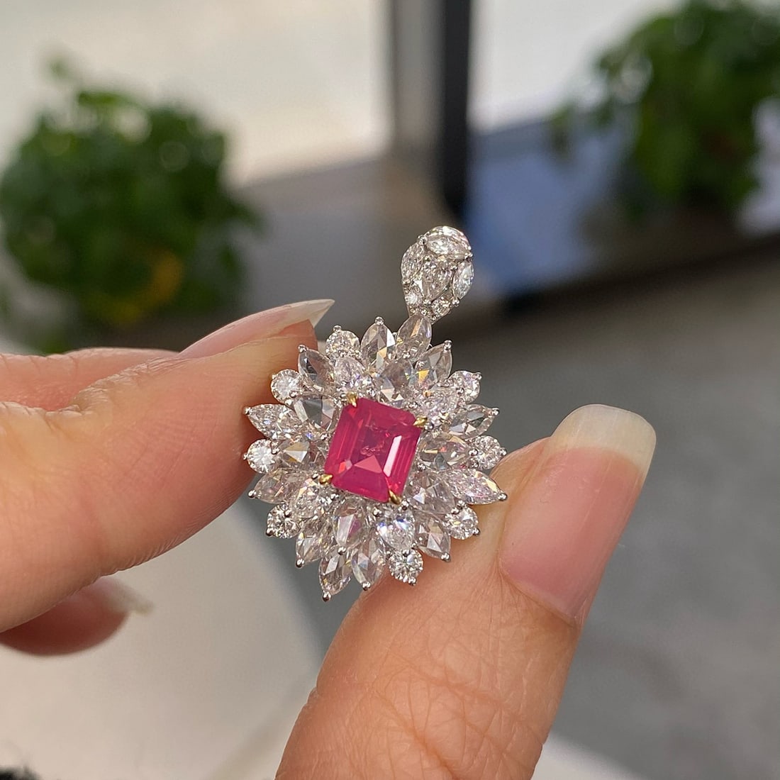 14k Gold 4.10 Ctw Natural Spinel & Diamond Ring/pendant( Without Chain ) - 3