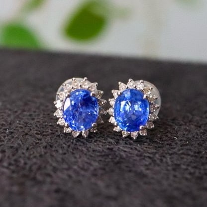 14k Gold 1.13 Ctw Natural Sapphire & Diamond Earrings - 2