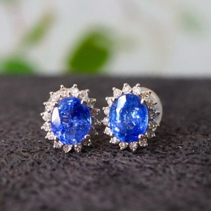 14k Gold 1.13 Ctw Natural Sapphire & Diamond Earrings - 3