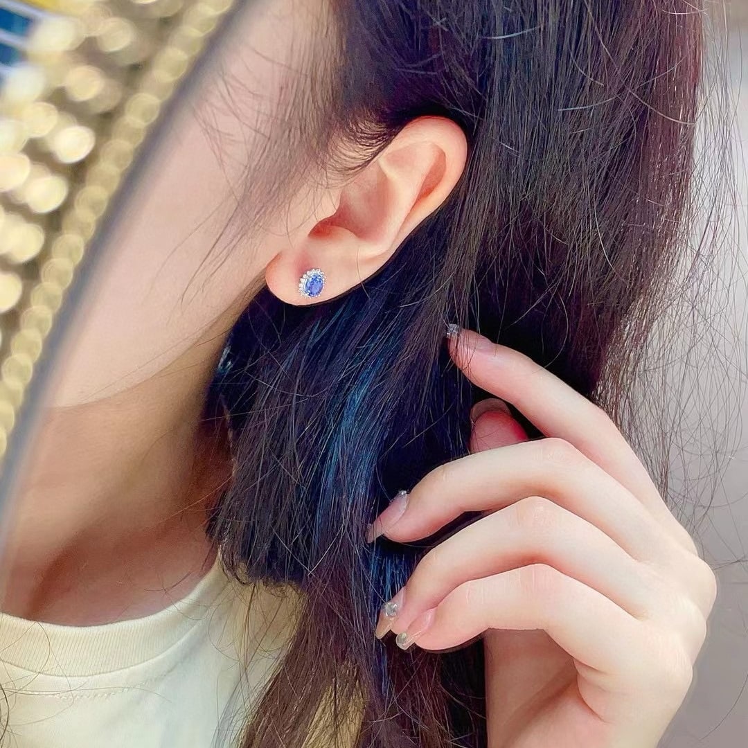 14k Gold 1.13 Ctw Natural Sapphire & Diamond Earrings - 6